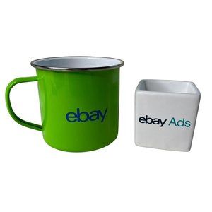 Ebay Open Swag Green Enamel Mug Logo White Pencil Holder u